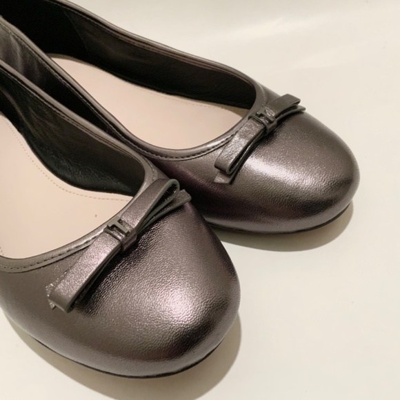 Ted Baker Noraih Grey Metallic Gunmetal Leather Bow Ballerina Flat Shoes 39 8.5 - Picture 7 of 10